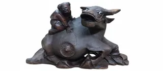 Figura Búfalo de Agua con Niño, tallada a mano