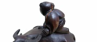 Figura Búfalo de Agua con Niño, tallada a mano