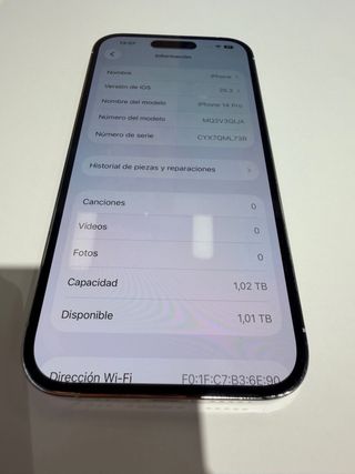 iPhone 14 Pro 1TB 1000Gigas Plata Bateria 100%!!