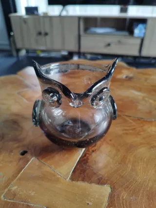 Portavelas de cristal con forma de búho