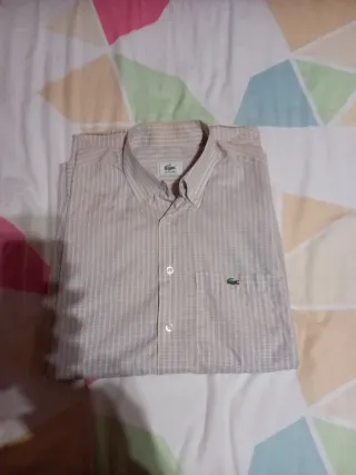 Camisa Lacoste Talla M Cuadros Beige/Gris