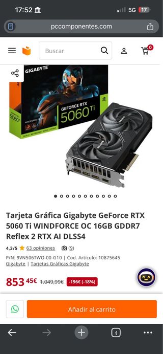 Gigabyte RTX 5060 Ti 16GB Tarjeta Gráfica