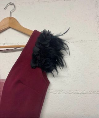 Tubino rosso con piume