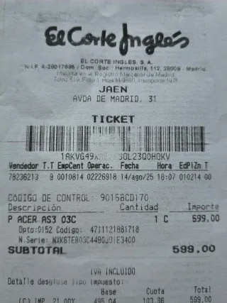 Ordenador portátil Acer Aspire 3