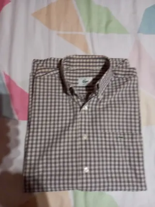 Camisa Lacoste Talla M Cuadros Beige/Marrón