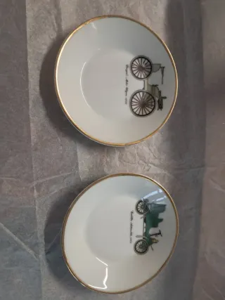 2 Platitos Porcelana Coches Antiguos