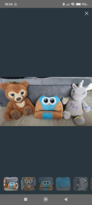 Peluche Oso, Búho y Unicornio