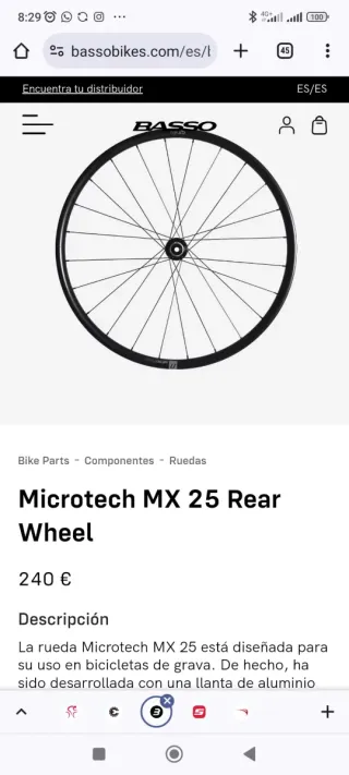 Juego Ruedas Basso Microtech MX 25 alumino Gravel