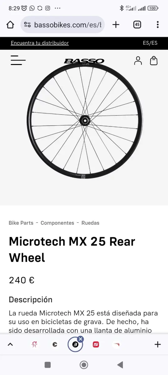 Juego Ruedas Basso Microtech MX 25 alumino Gravel