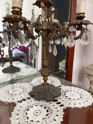 Candelabros latón antiguos cristal