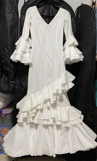 Traje Flamenca Blanco Talla 38 Nuevo