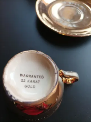 Juego 3 Tazas Porcelana Baño Oro 22K