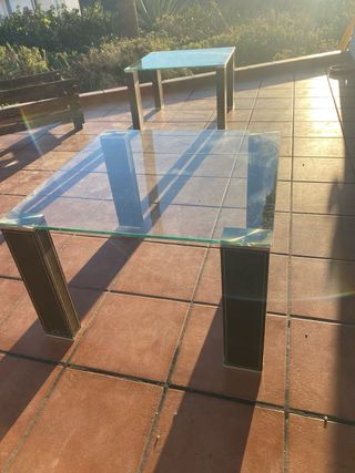 Conjunto 2 Mesas Auxiliares Cristal y Metal