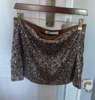 Falda Zara Leopardo Lentejuelas M
