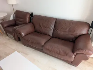 Sofá de piel marrón 2+1 plazas