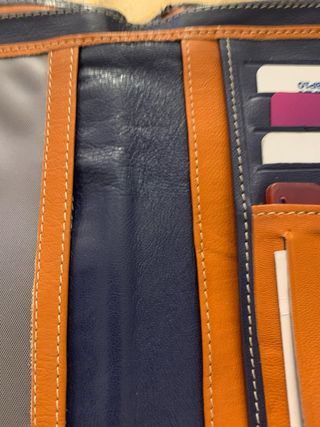 Portafoglio donna blu e cuoio