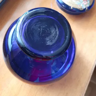 Scatola portagioie Bombonera in vetro Murano blu e dorato