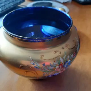 Scatola portagioie Bombonera in vetro Murano blu e dorato