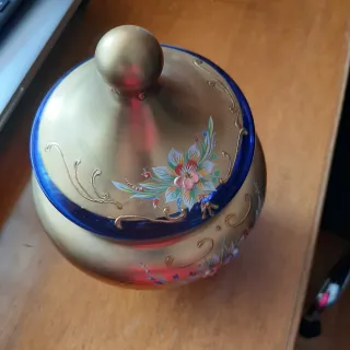 Scatola portagioie Bombonera in vetro Murano blu e dorato