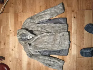 Abrigo Piel Natural Beige/Gris