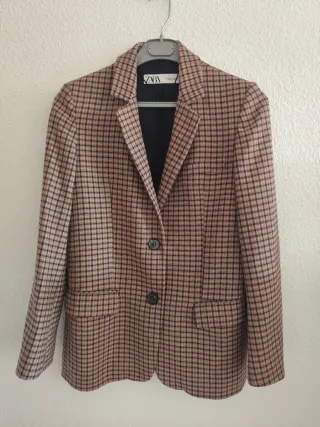 Americana Zara cuadros beige/marrón T.XS