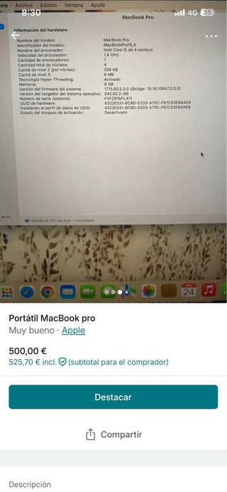 Portátil MacBook Pro Apple Plata