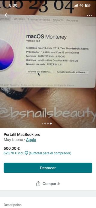 Portátil MacBook Pro Apple Plata