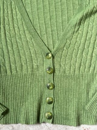 Mango Cárdigan Verde Trenzado Cuello Pico