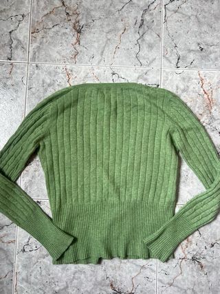 Mango Cárdigan Verde Trenzado Cuello Pico