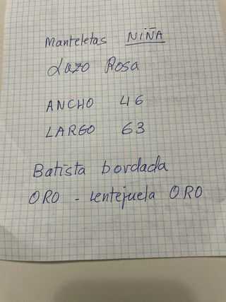 Manteletas Fallera Niña, de batista blanca