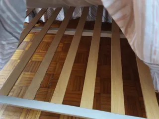 Cama madera maciza con cabezal, somier y colchón