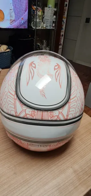 Casco Moto HELIX Blanco Dragón Rosa talla M, 57/58