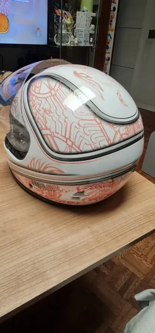 Casco Moto HELIX Blanco Dragón Rosa talla M, 57/58