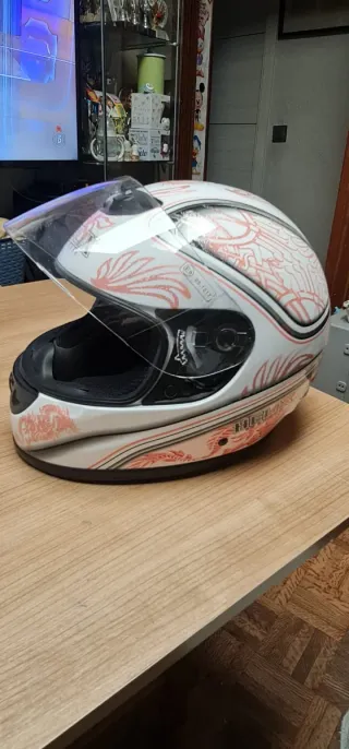 Casco Moto HELIX Blanco Dragón Rosa talla M, 57/58