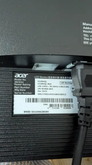 Monitor LCD Acer V226 HQL Nero