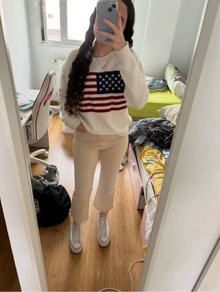 Pantalón campana Stradivarius beige