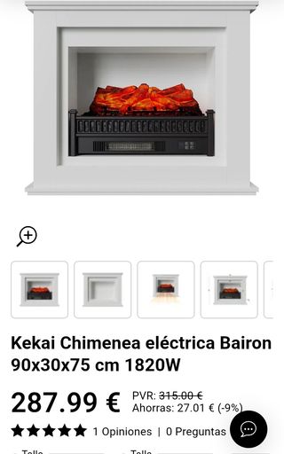 Kekai Chimenea eléctrica Bairon 90x30x75 cm 1820W