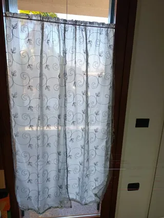 Coppia Tende Ricamate Colore grigio e bianco