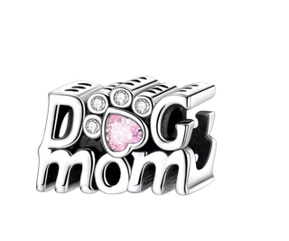 Charm Dog Mom Plata 925 Corazón Rosa