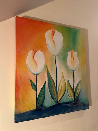 Conjunto Cuadros de Tulipán Blanco y Verde