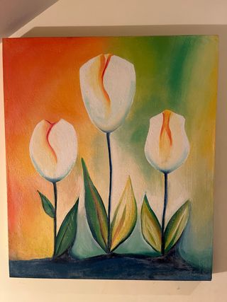 Conjunto Cuadros de Tulipán Blanco y Verde