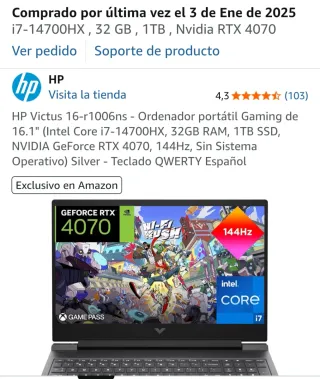 Portátil HP Victus r1006ns Negro