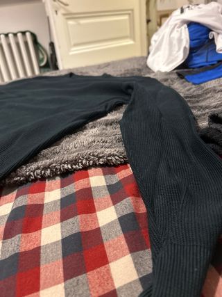 Jersey ZARA verde oscuro tejido waffle