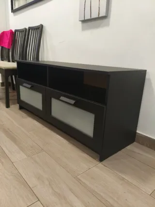 Mueble TV Negro Madera y Cristal