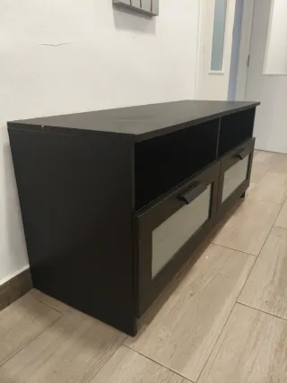 Mueble TV Negro Madera y Cristal