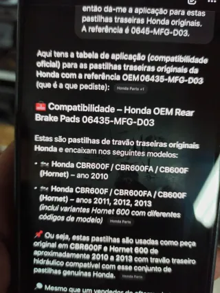 Pastilhas de Freio Honda 06435-MFG-D03