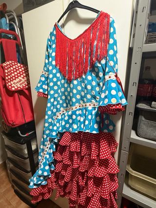 Traje Flamenca Rojo y Azul Lunares