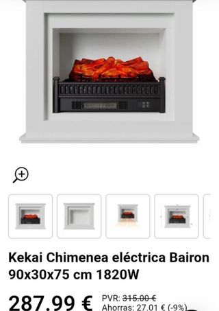 Chimenea eléctrica Kekai Bairon 1820W 90x30x75 cm