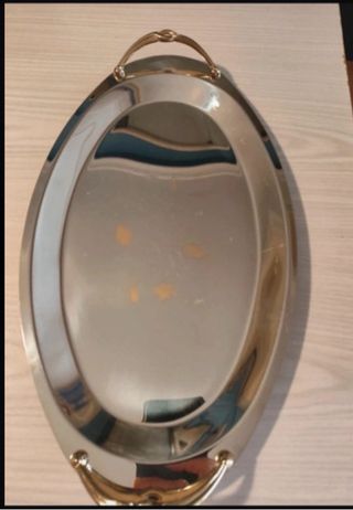 Bandeja Acero Inoxidable y Dorado con Asas