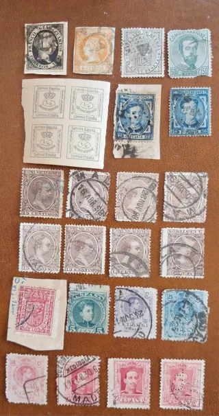 Colección 23 sellos Isabel II-Alfonso XIII